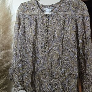 WinterSilks Paisley Silk Top in Gold and Brown